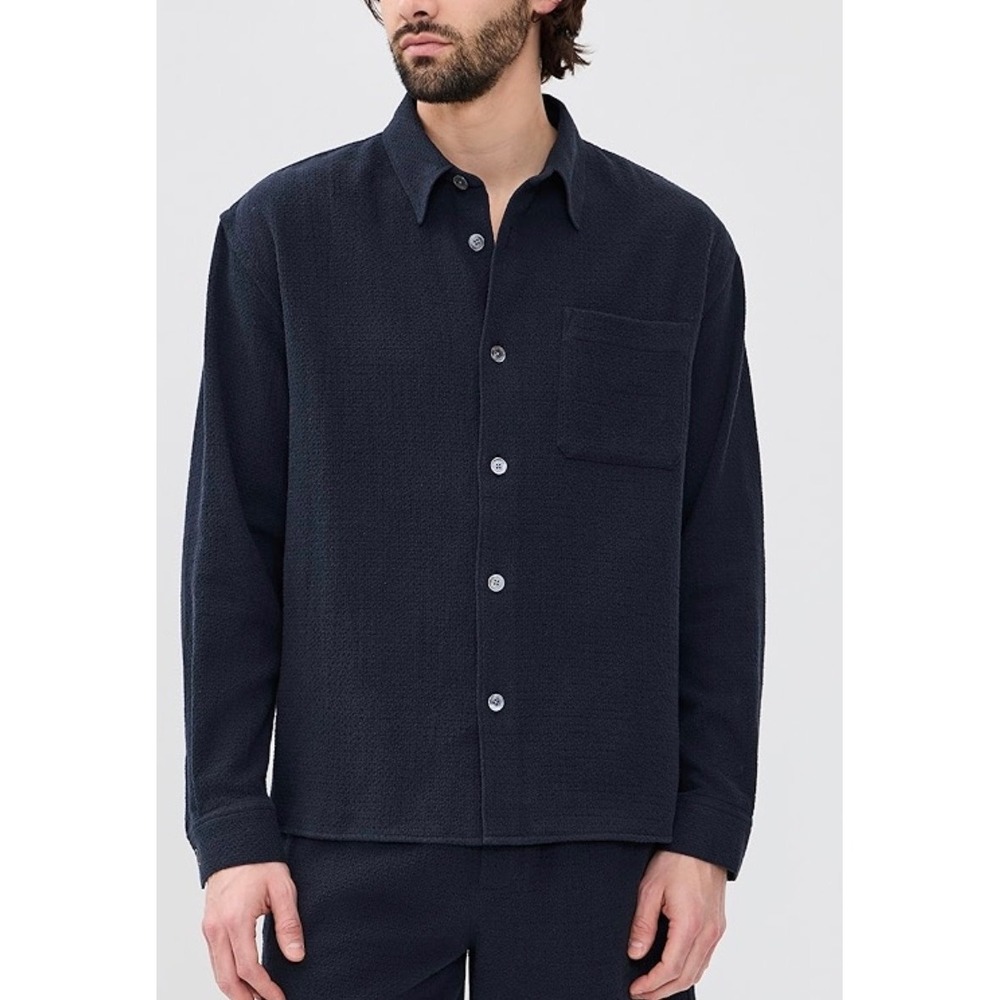 FRAME Mens Navy Cotton Textured Long Sleeve Button Down Shirt XXL MF24JSH007